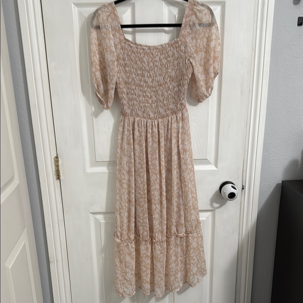 Elegant Beige Floral Dress